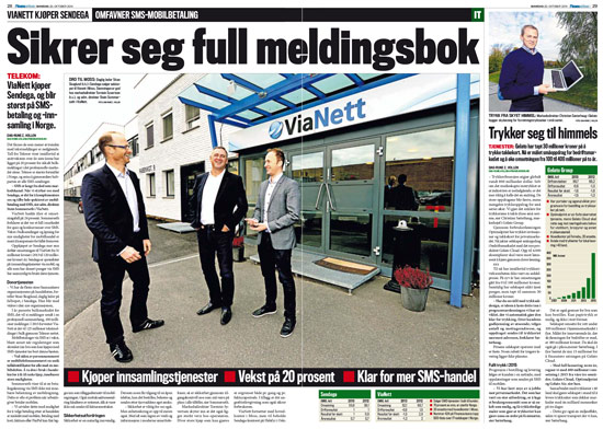 ViaNett kjøper Sendega - finansavisen